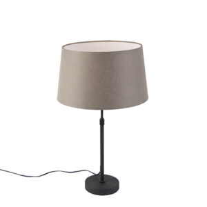 Table lamp black with linen shade taupe 35 cm adjustable - Parte