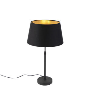 Table lamp black with shade black with gold 35 cm - Parte