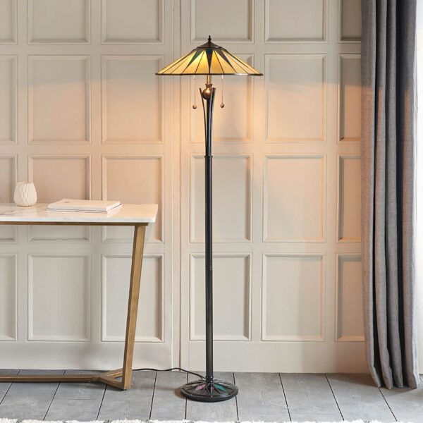Dark Star Tiffany Cream Glass Floor Lamp In Black