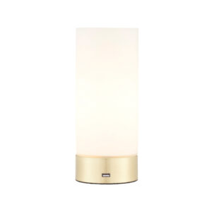 Destin Opal Glass Cylindrical Shade USB Table Lamp In Brass