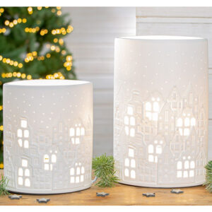 Allston White Porcelain City Light Design Table Lamps In Pair